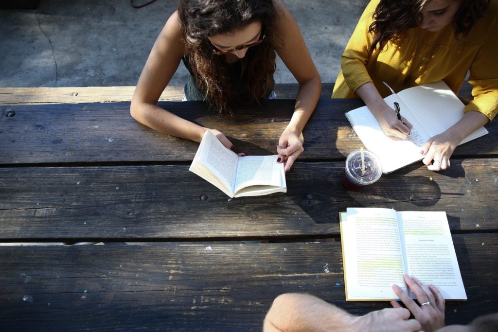 girls studying together